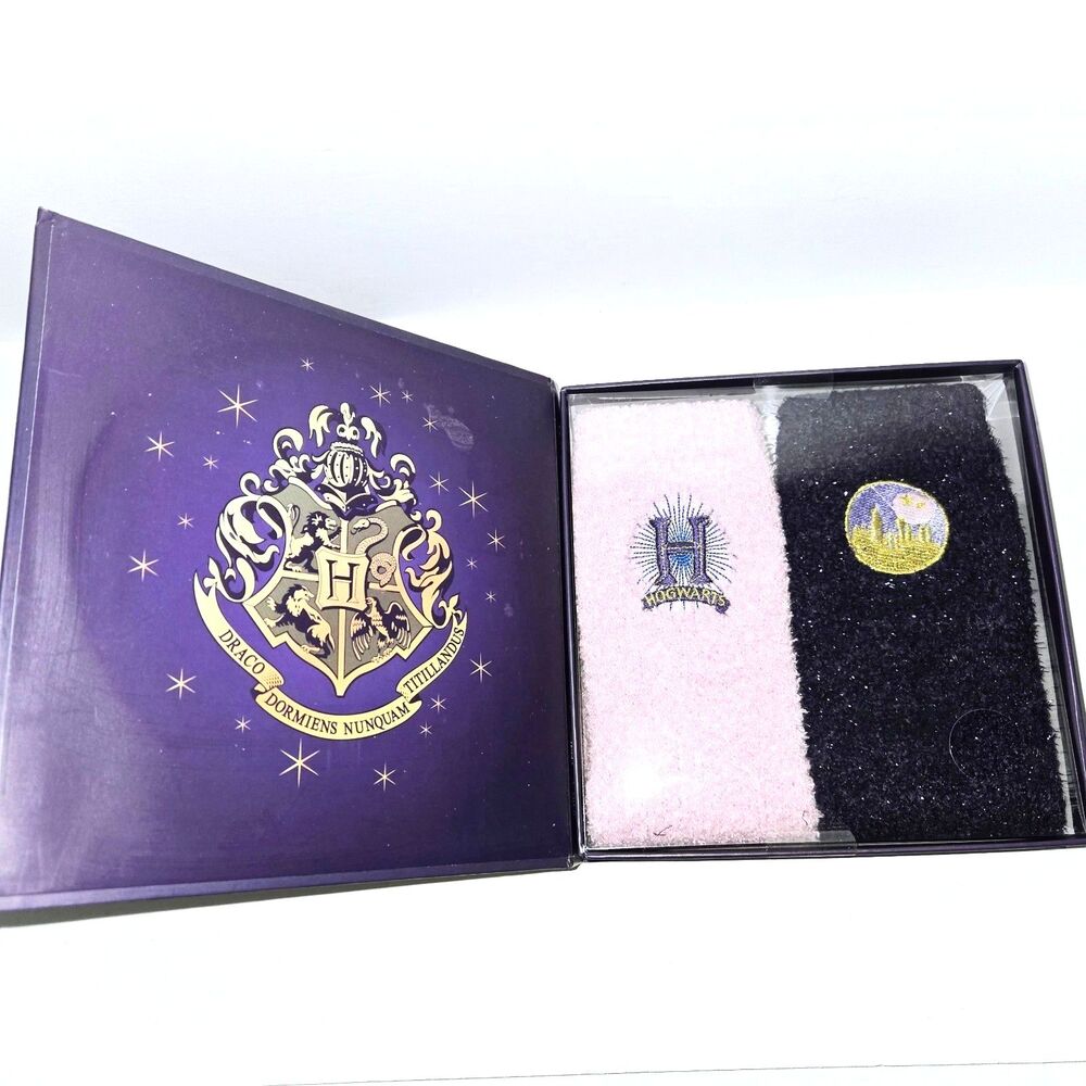 HARRY POTTER Socks 2 Pairs Collector's Box Purple Soft Embroidered Crew 4-10 NEW